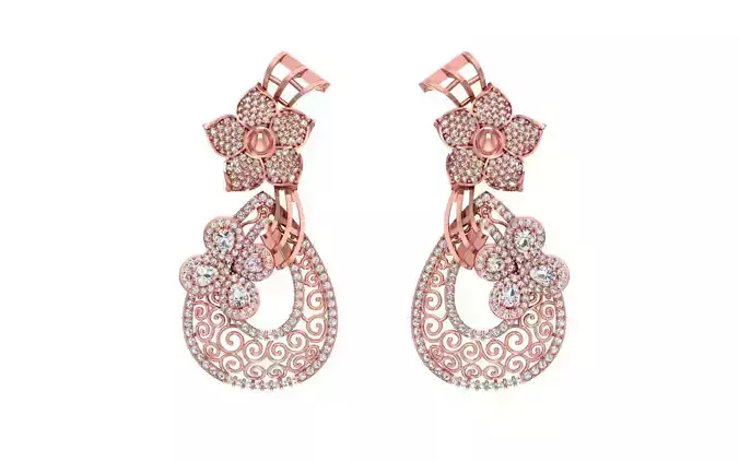 Women Drop Earrings 3dm STL OBJ FBX Renders Details 3D print model