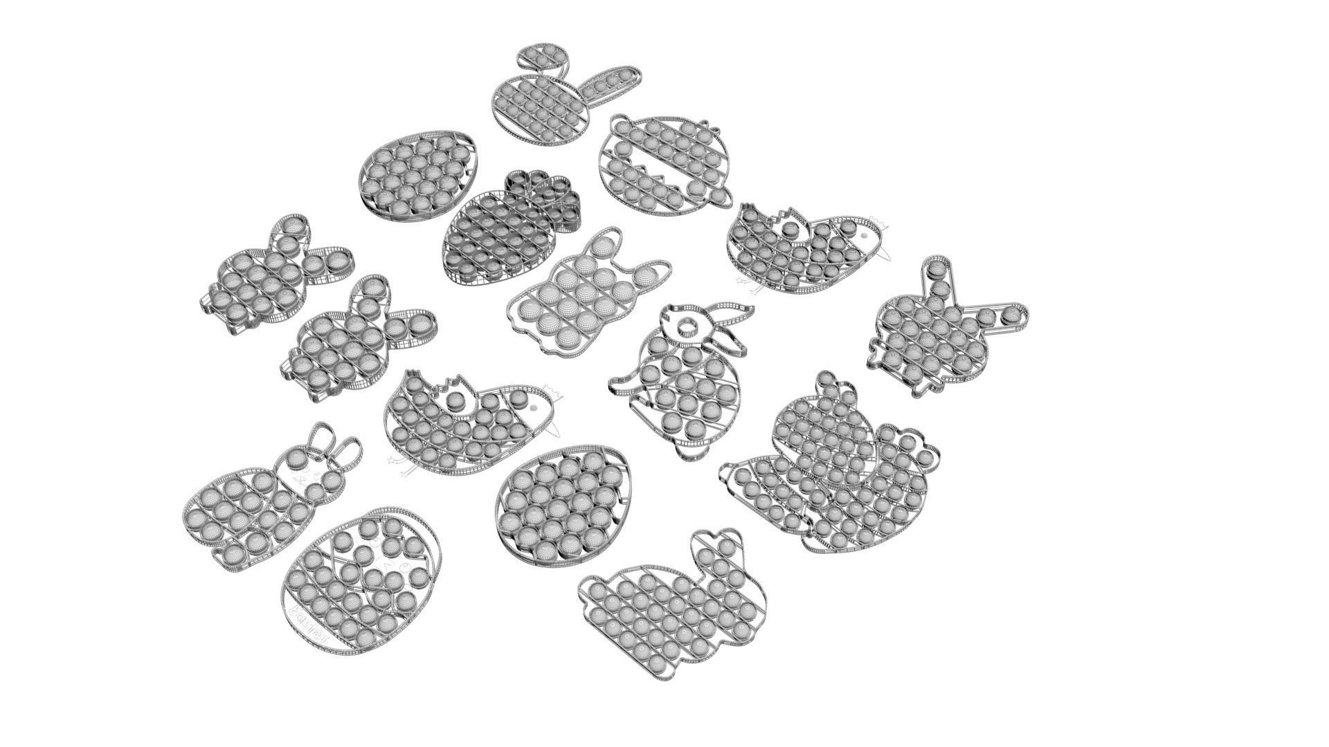 Easter Pop It Fidget Toys Set 3D model_10