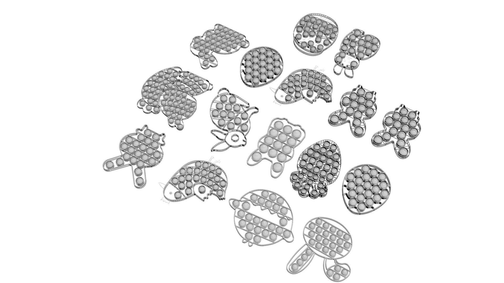 Easter Pop It Fidget Toys Set 3D model_12