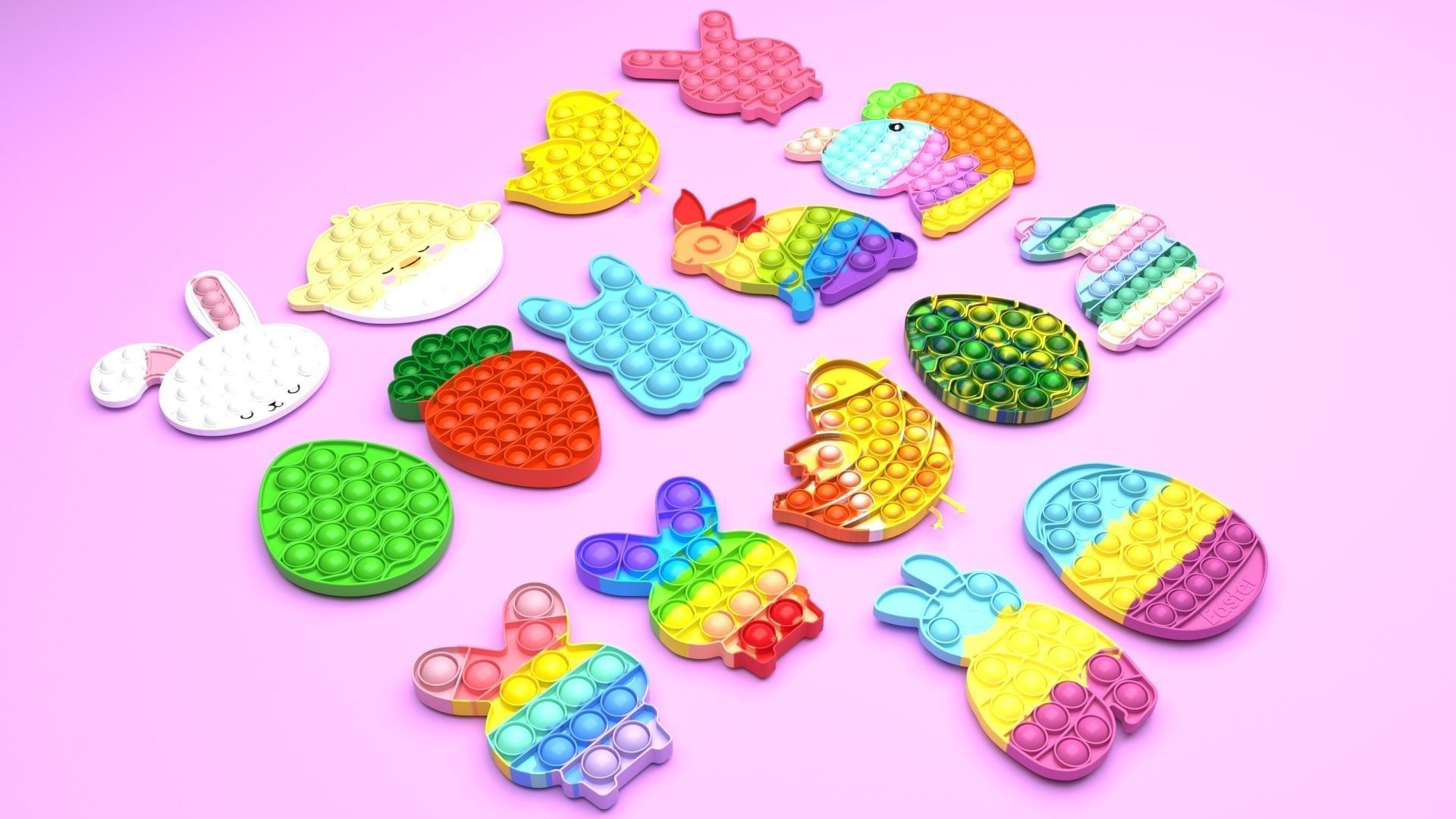 Easter Pop It Fidget Toys Set 3D model_15