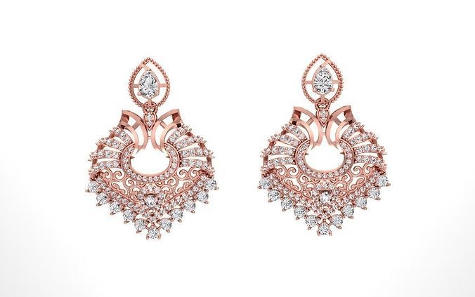 Women Drop  Earrings 3dm STL OBJ FBX Renders Details 3D print model