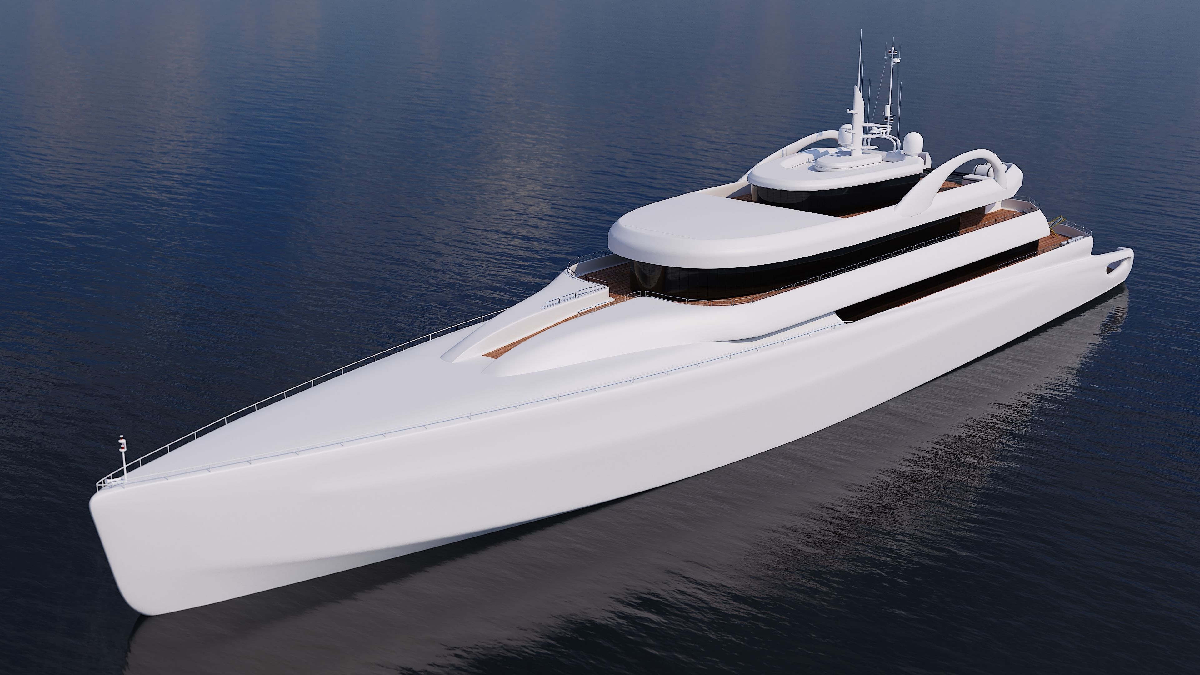 Superyach motor yacht floating in ocean 3D model_1