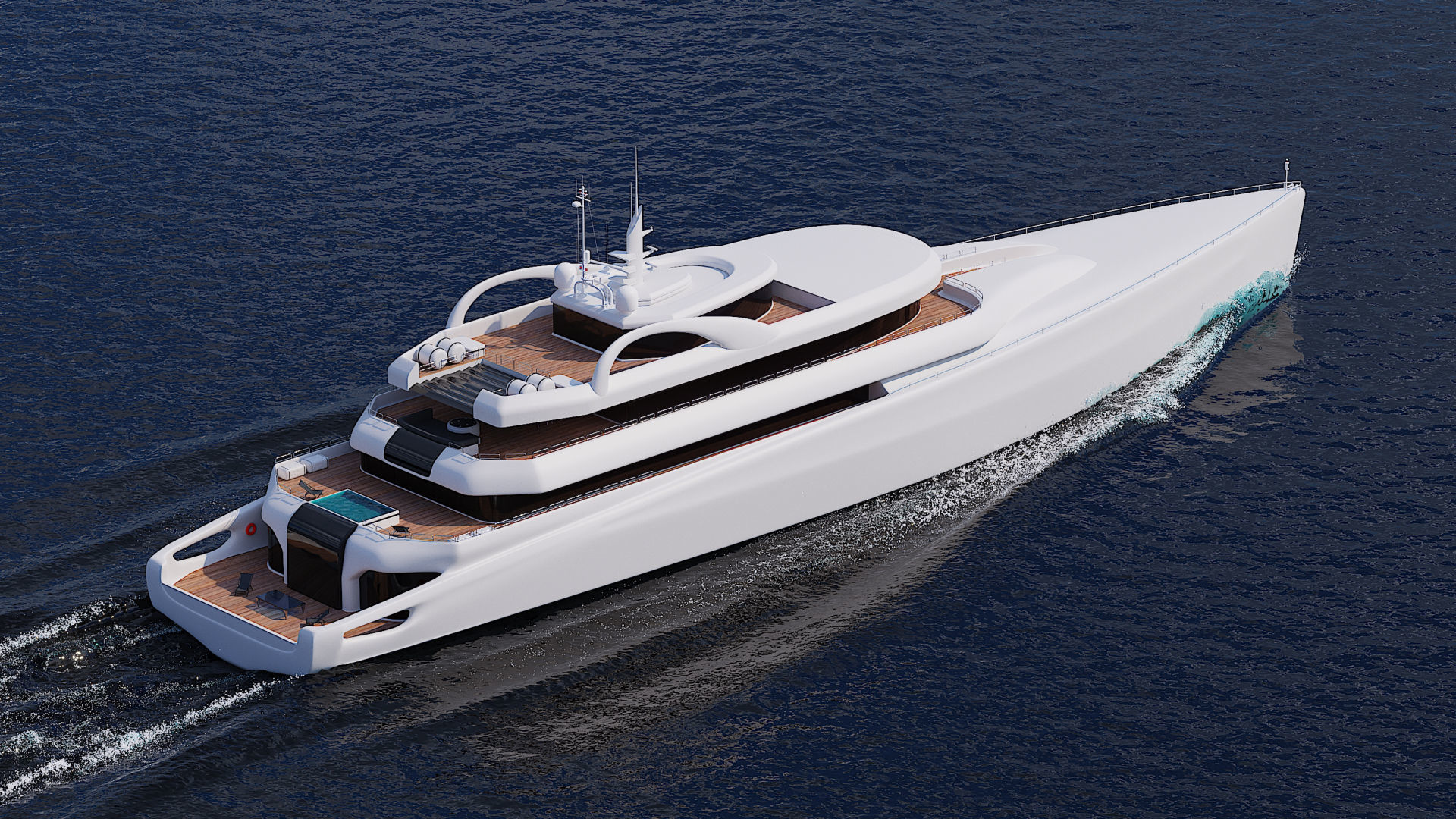 Superyach motor yacht floating in ocean 3D model_5