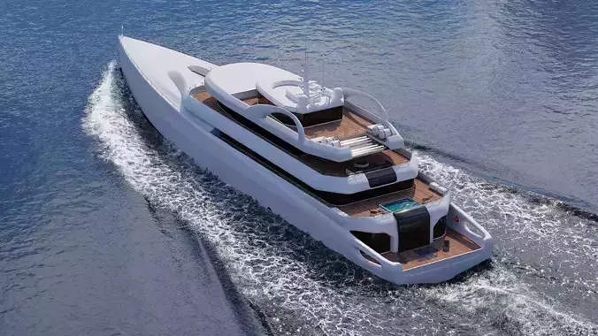 Superyach motor yacht floating in ocean 3D model