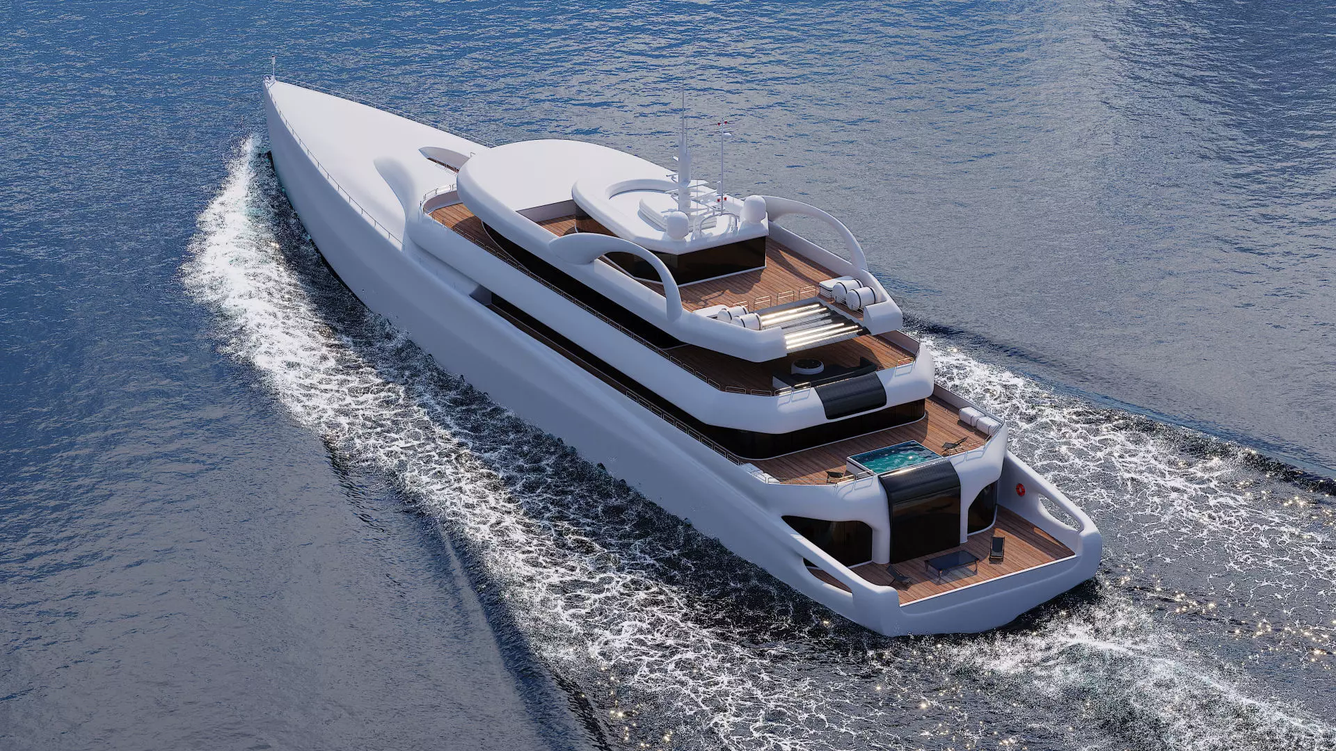 Superyach motor yacht floating in ocean 3D model_0