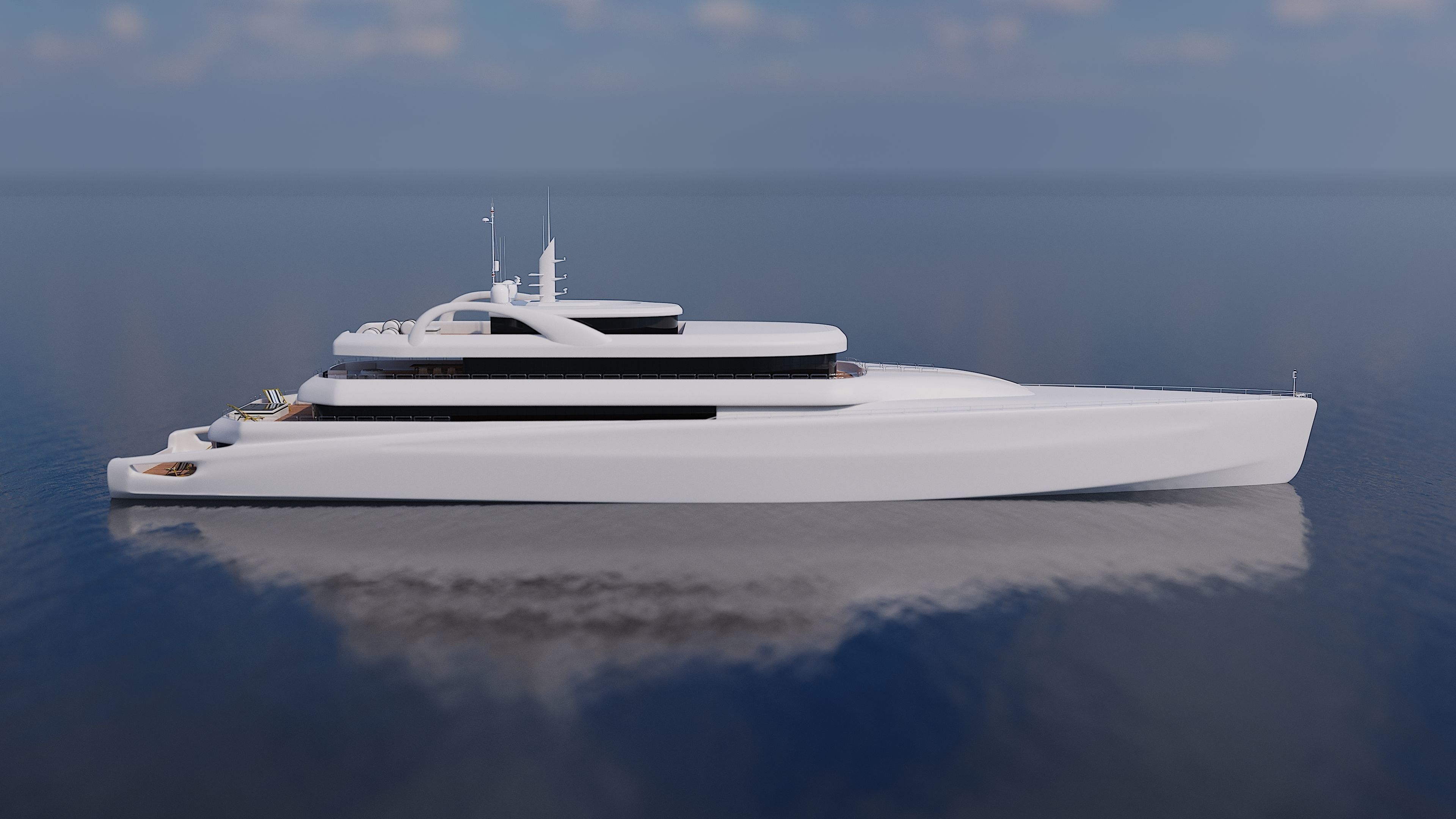 Superyach motor yacht floating in ocean 3D model_4