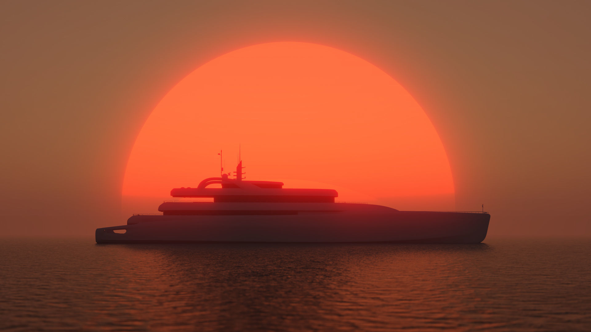 Superyach motor yacht floating in ocean 3D model_8