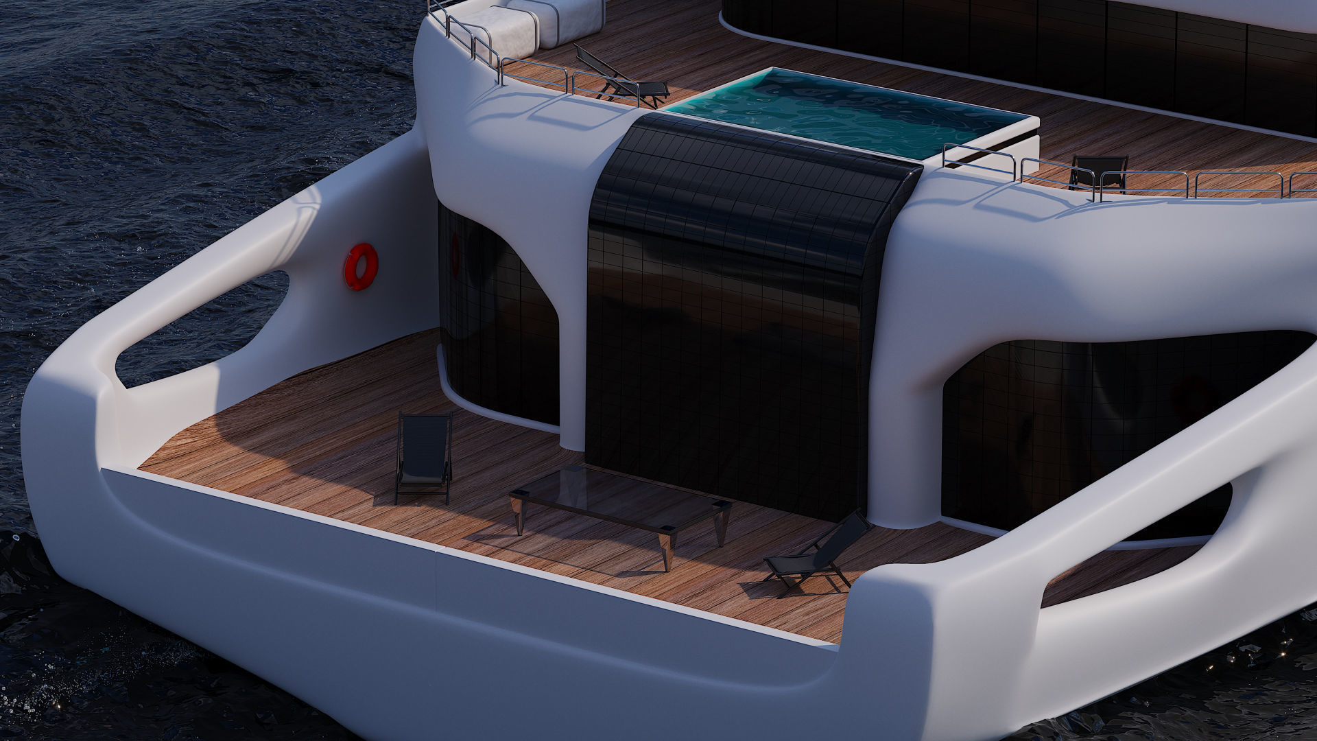 Superyach motor yacht floating in ocean 3D model_10