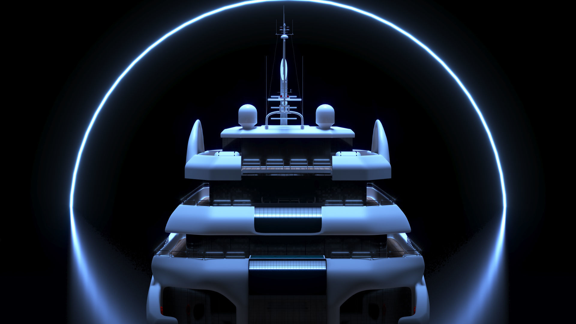 Superyach motor yacht floating in ocean 3D model_7