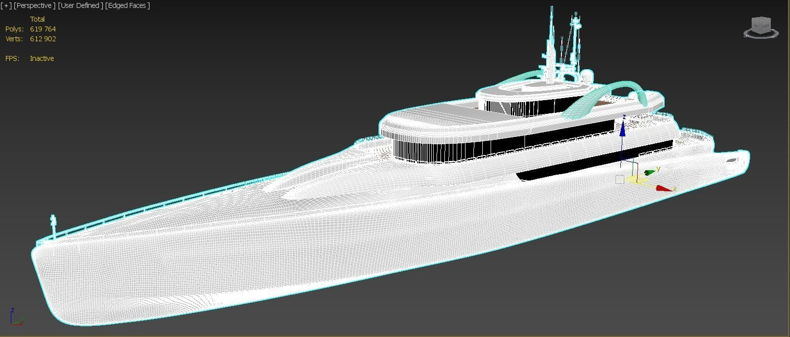 Superyach motor yacht floating in ocean 3D model_2