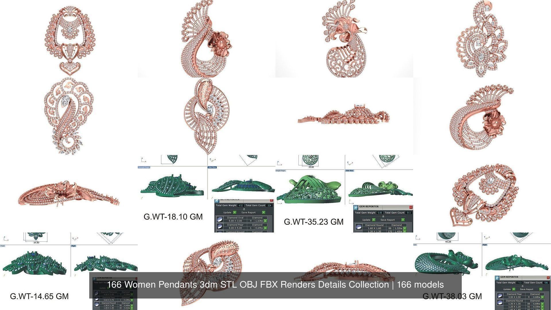 166 Women Pendants 3dm STL OBJ FBX Renders Details Collection _20