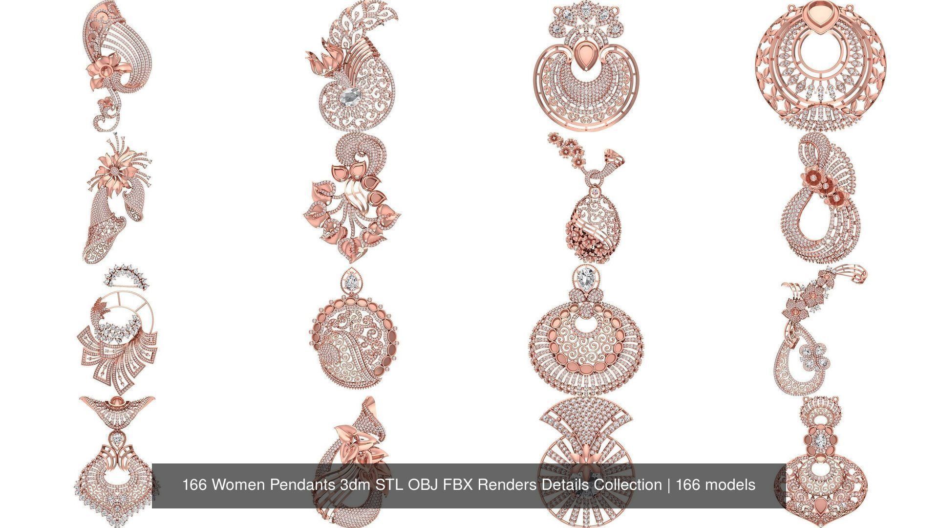 166 Women Pendants 3dm STL OBJ FBX Renders Details Collection _18