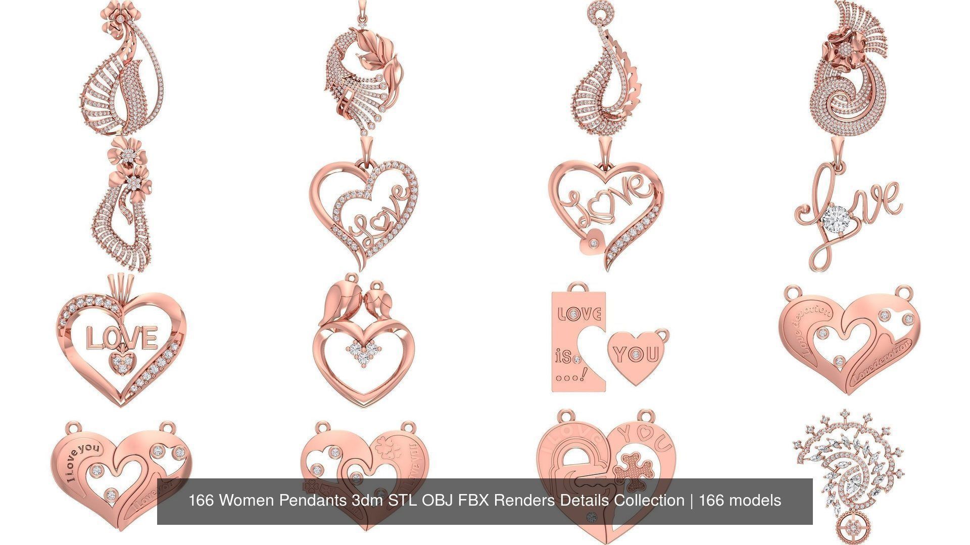 166 Women Pendants 3dm STL OBJ FBX Renders Details Collection _10