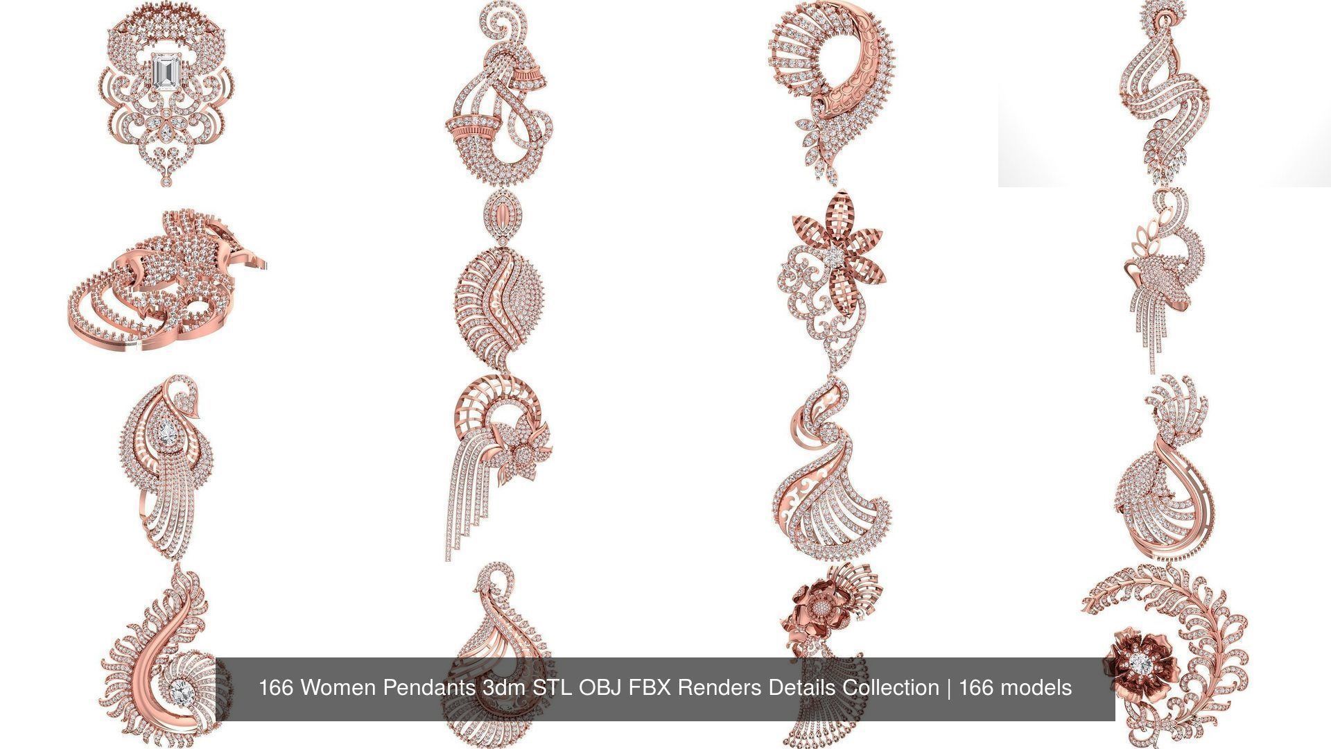 166 Women Pendants 3dm STL OBJ FBX Renders Details Collection _16