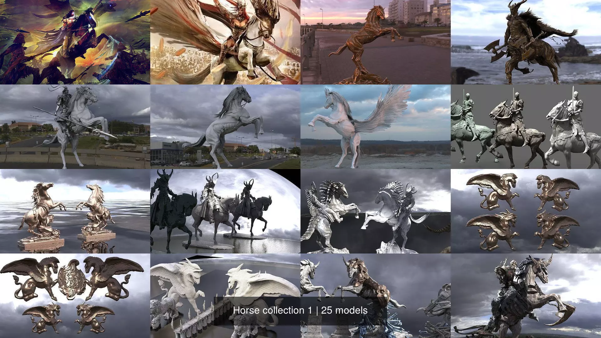 Horse collection 1 bird flying in sky _0