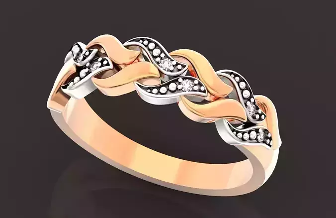 woman wedding ring weaving from metals with stones  643