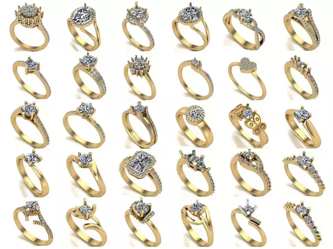 Big collection of designed rings for manufacturing