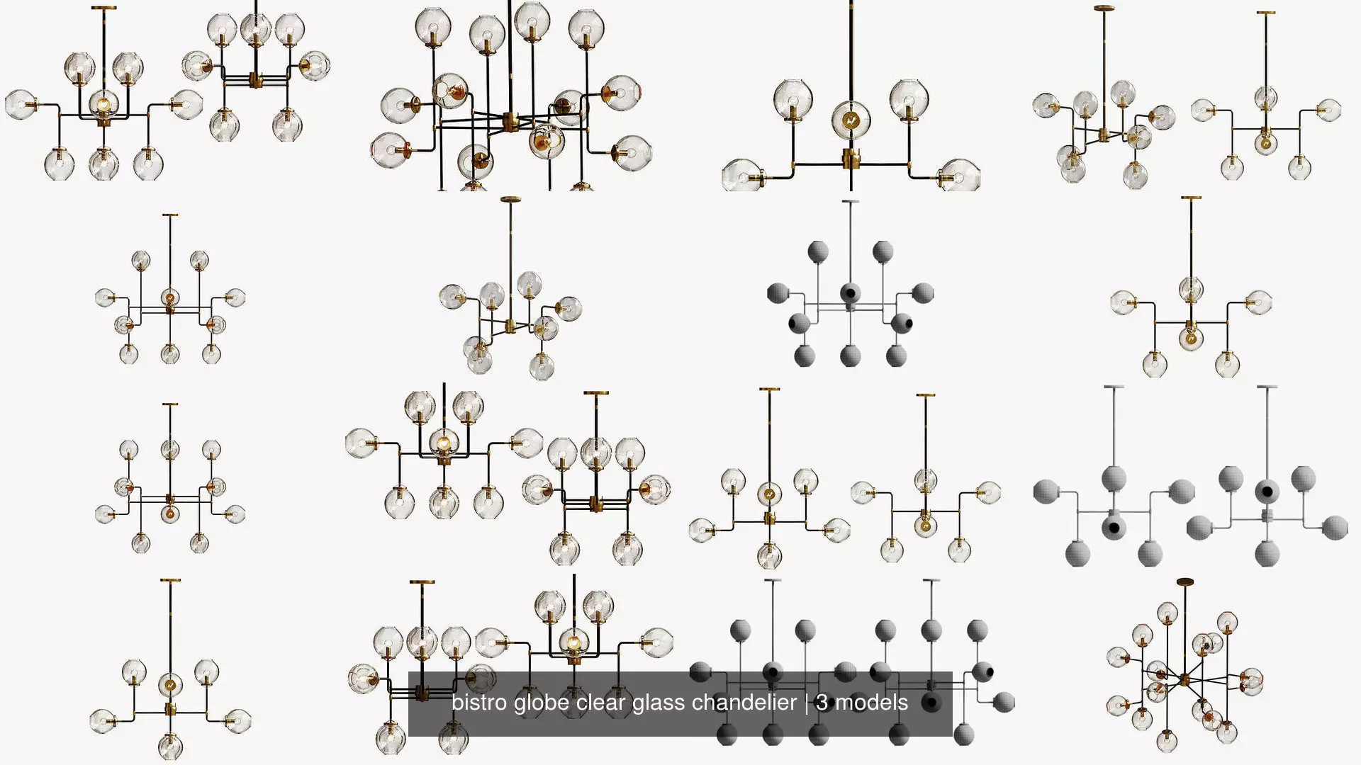 bistro globe clear glass chandelier 3D Model Collection_0