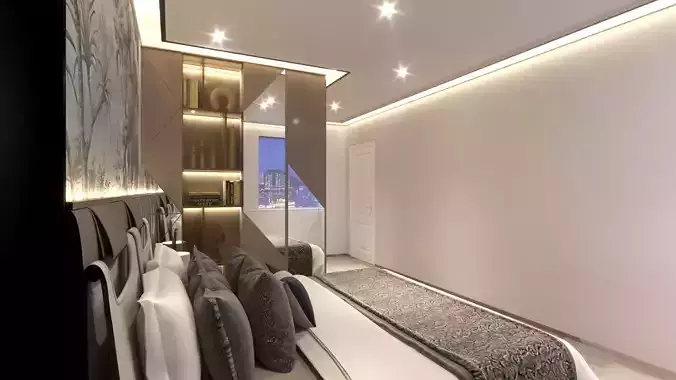 bedroom modern with walls and lighting