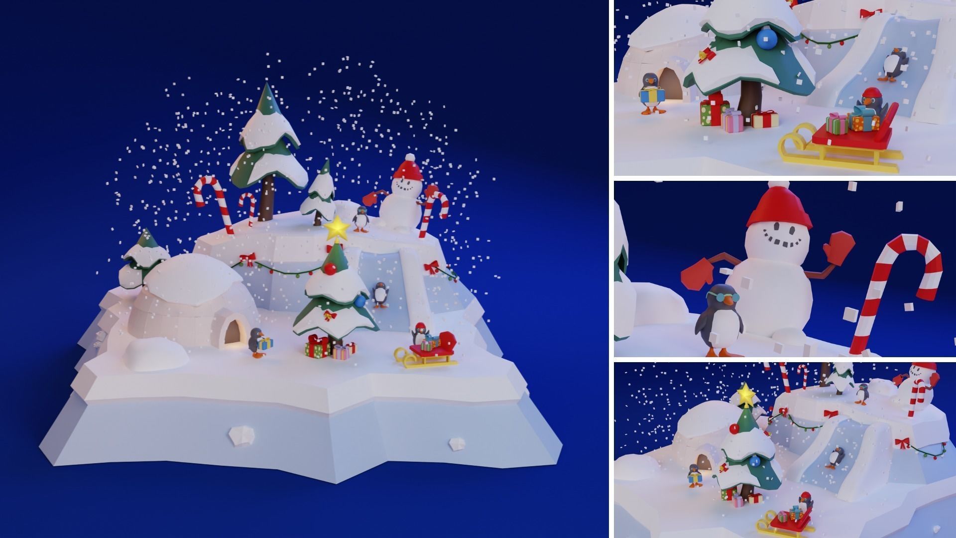 Low Poly Christmas Set Low-poly 3D model_7