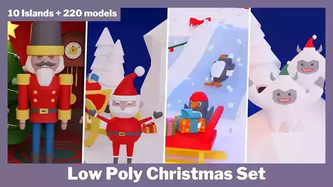 Low Poly Christmas Set Low-poly 3D model