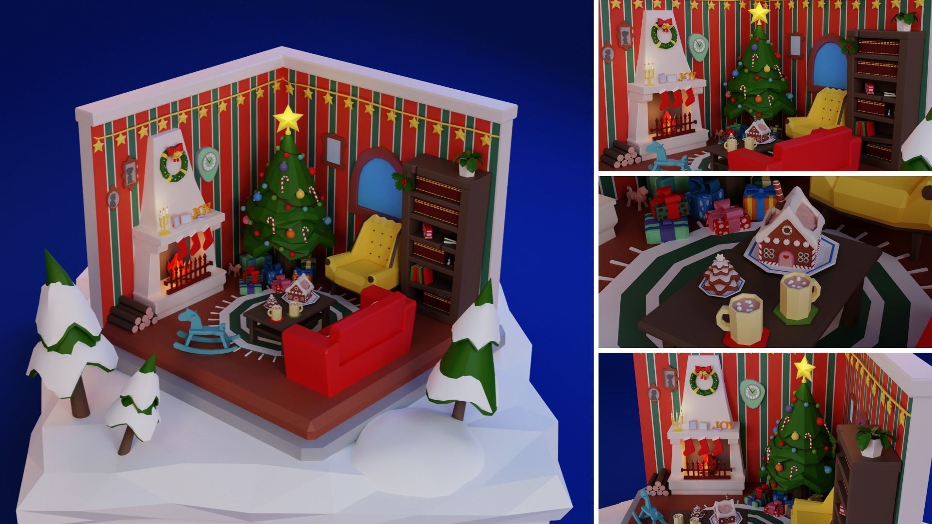 Low Poly Christmas Set Low-poly 3D model_13