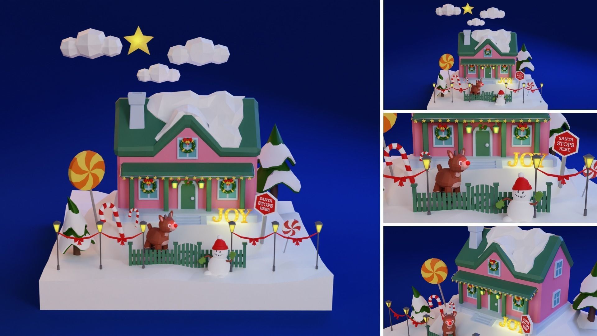 Low Poly Christmas Set Low-poly 3D model_11