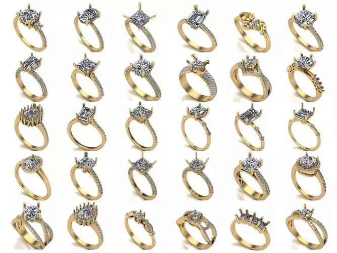 Big collection of 60 designed rings for manufacturing