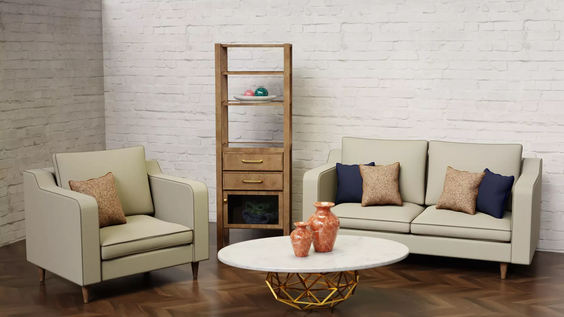 Sofa Set living room with two sofas and coffee table Low-poly 3D model