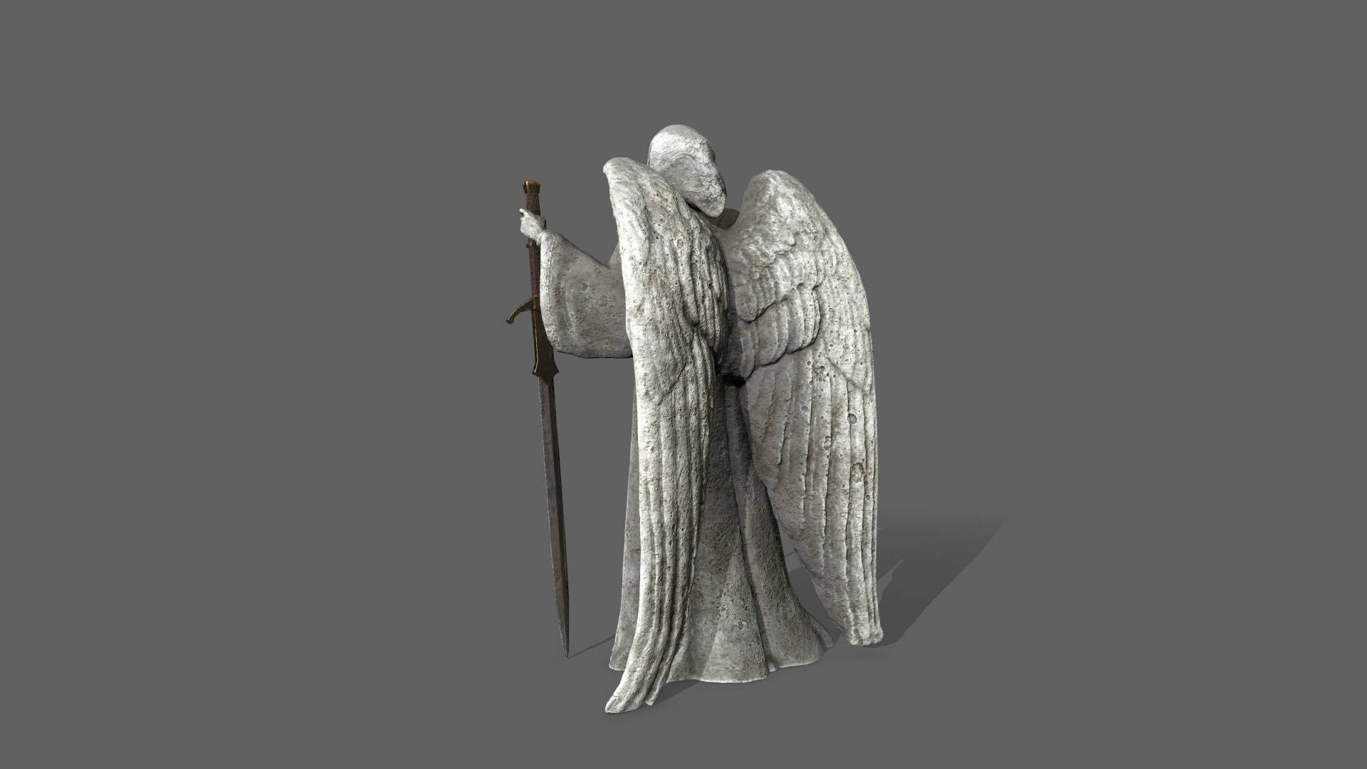 Angel statue of holding sword Low-poly 3D model_6