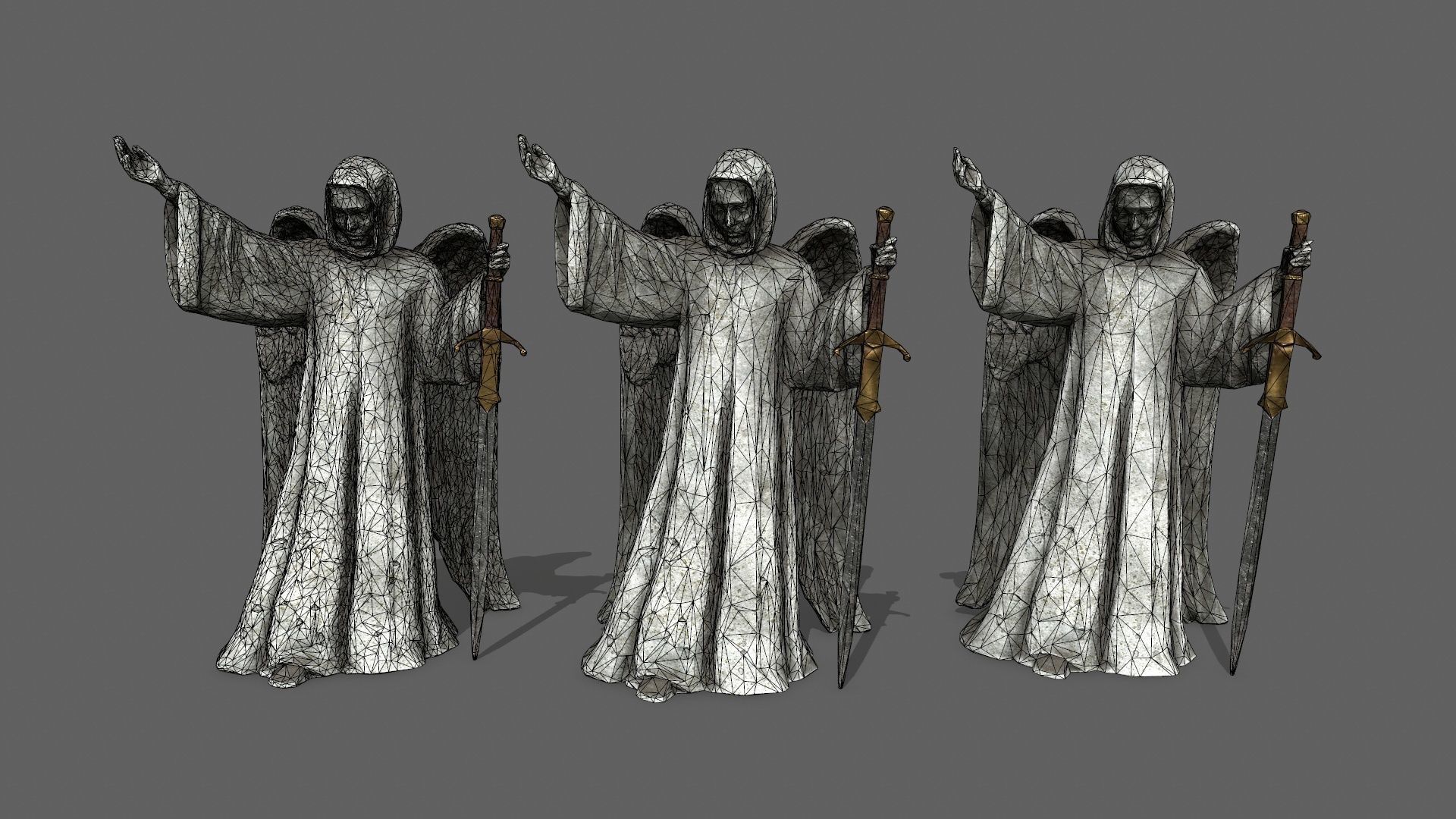 Angel statue of holding sword Low-poly 3D model_14