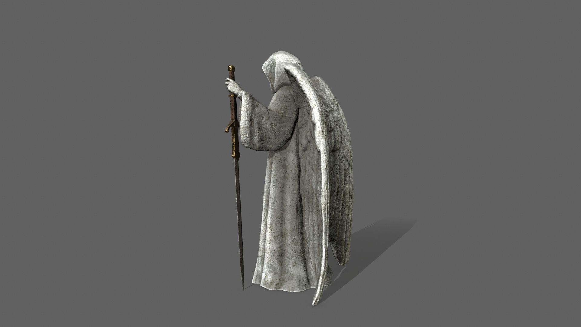 Angel statue of holding sword Low-poly 3D model_5