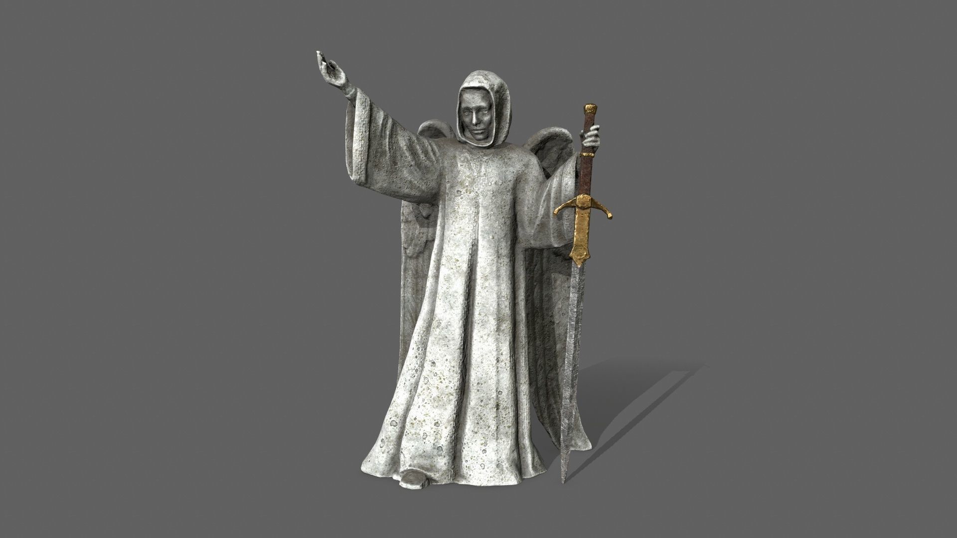 Angel statue of holding sword Low-poly 3D model_11