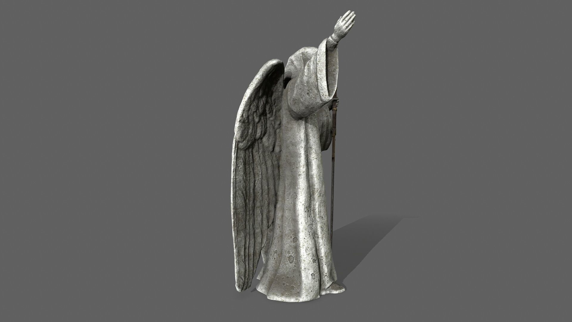 Angel statue of holding sword Low-poly 3D model_9