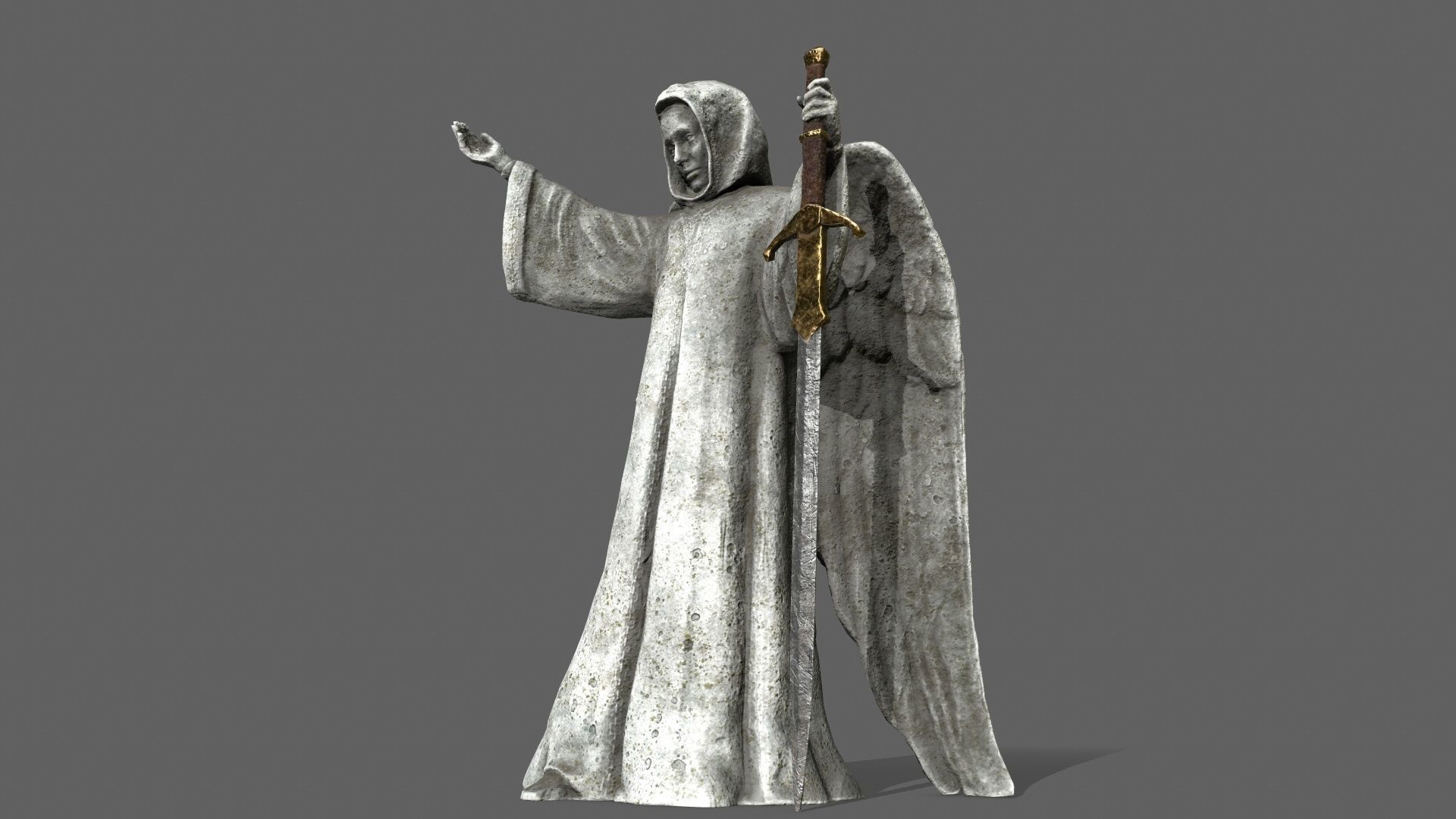 Angel statue of holding sword Low-poly 3D model_12