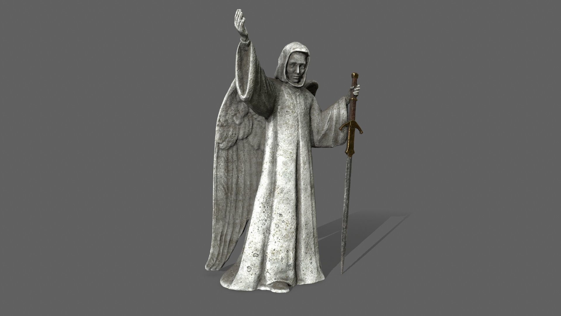 Angel statue of holding sword Low-poly 3D model_10