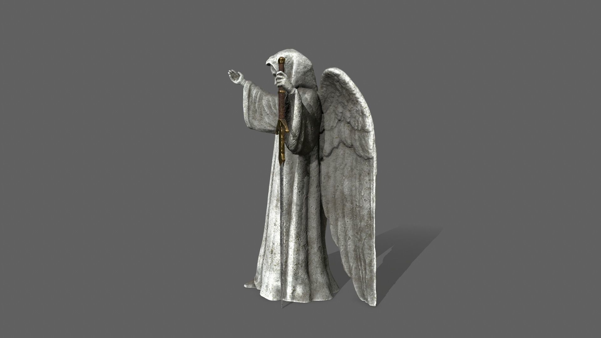 Angel statue of holding sword Low-poly 3D model_4