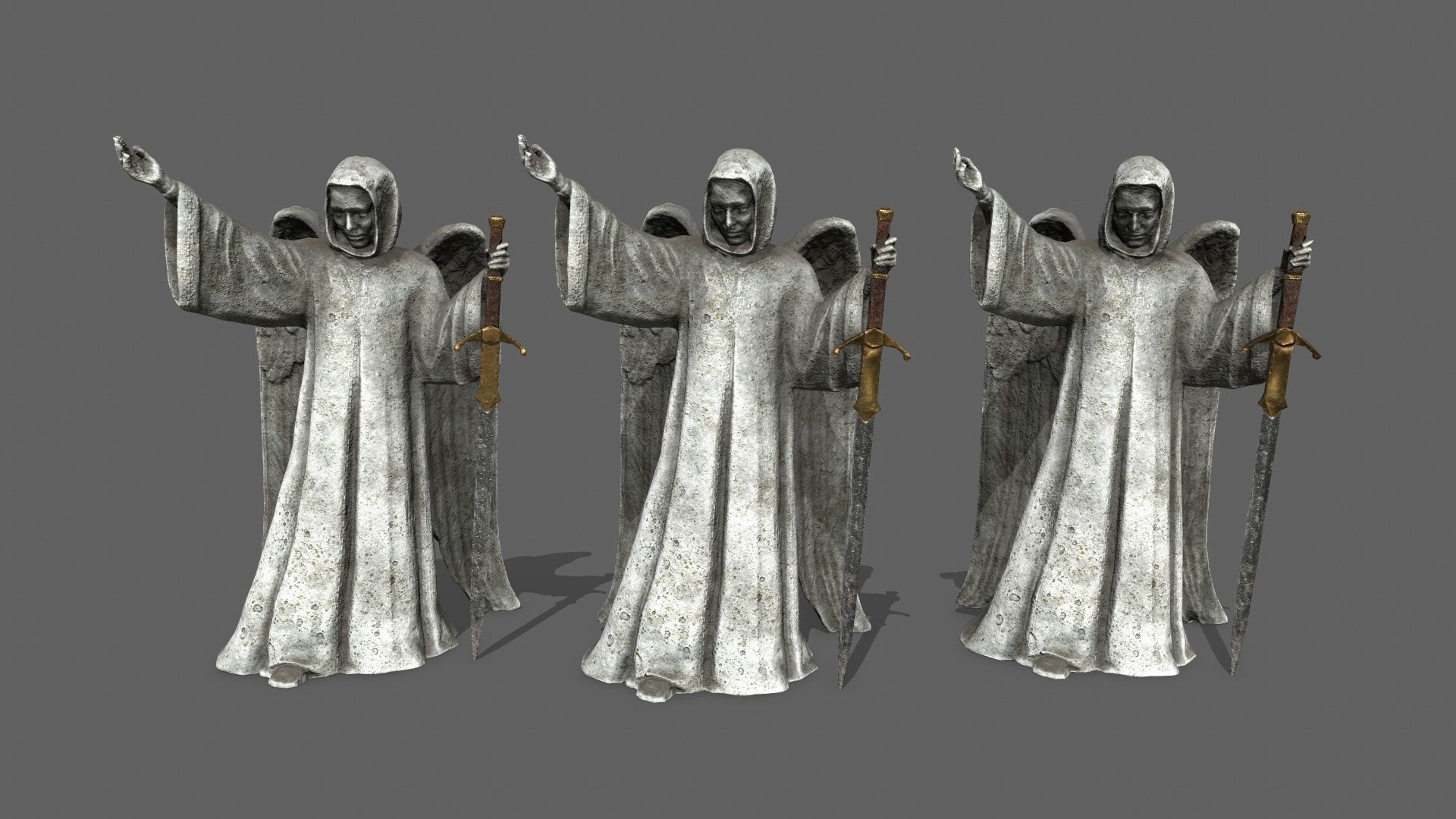 Angel statue of holding sword Low-poly 3D model_13