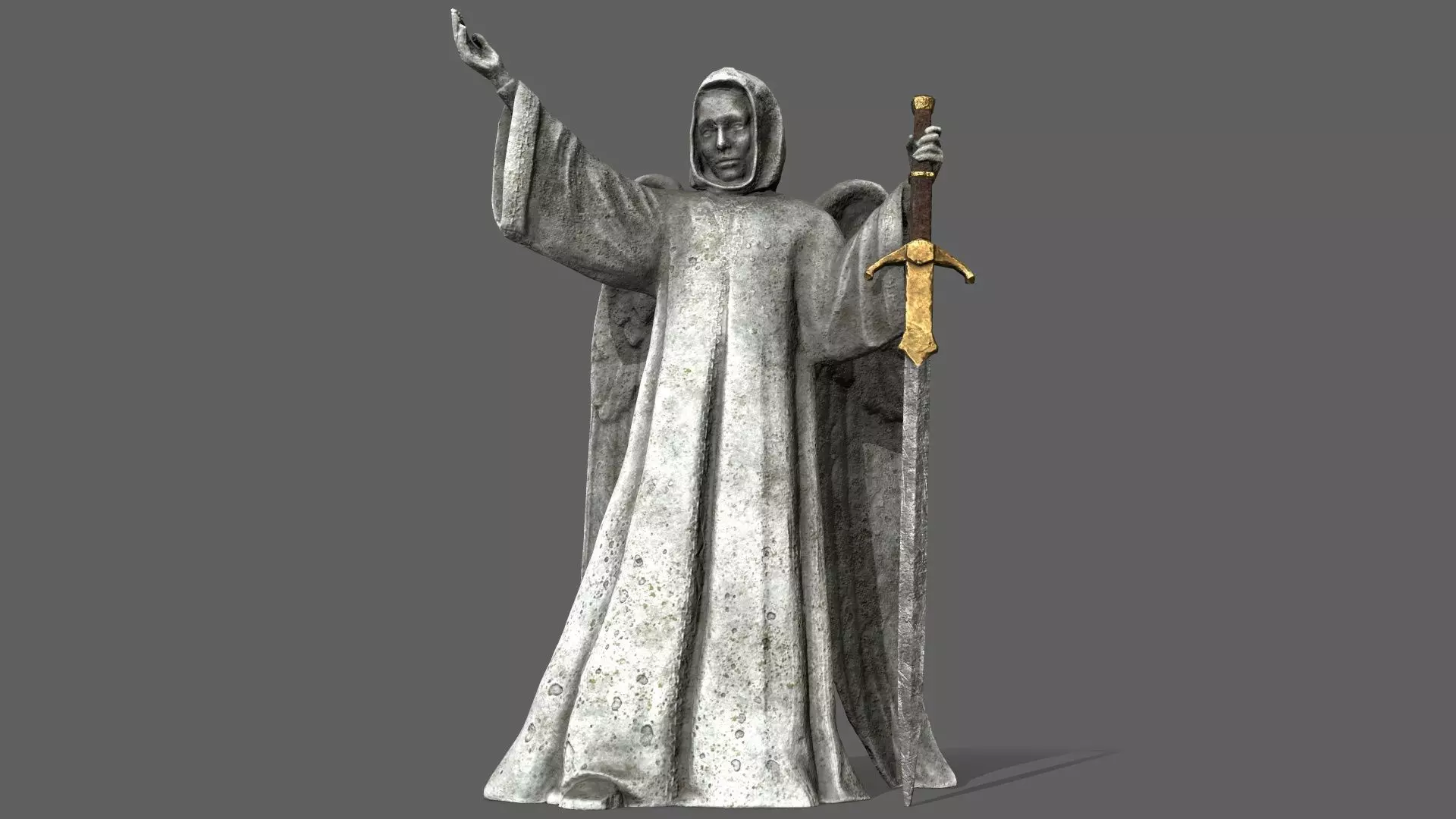 Angel statue of holding sword Low-poly 3D model_0
