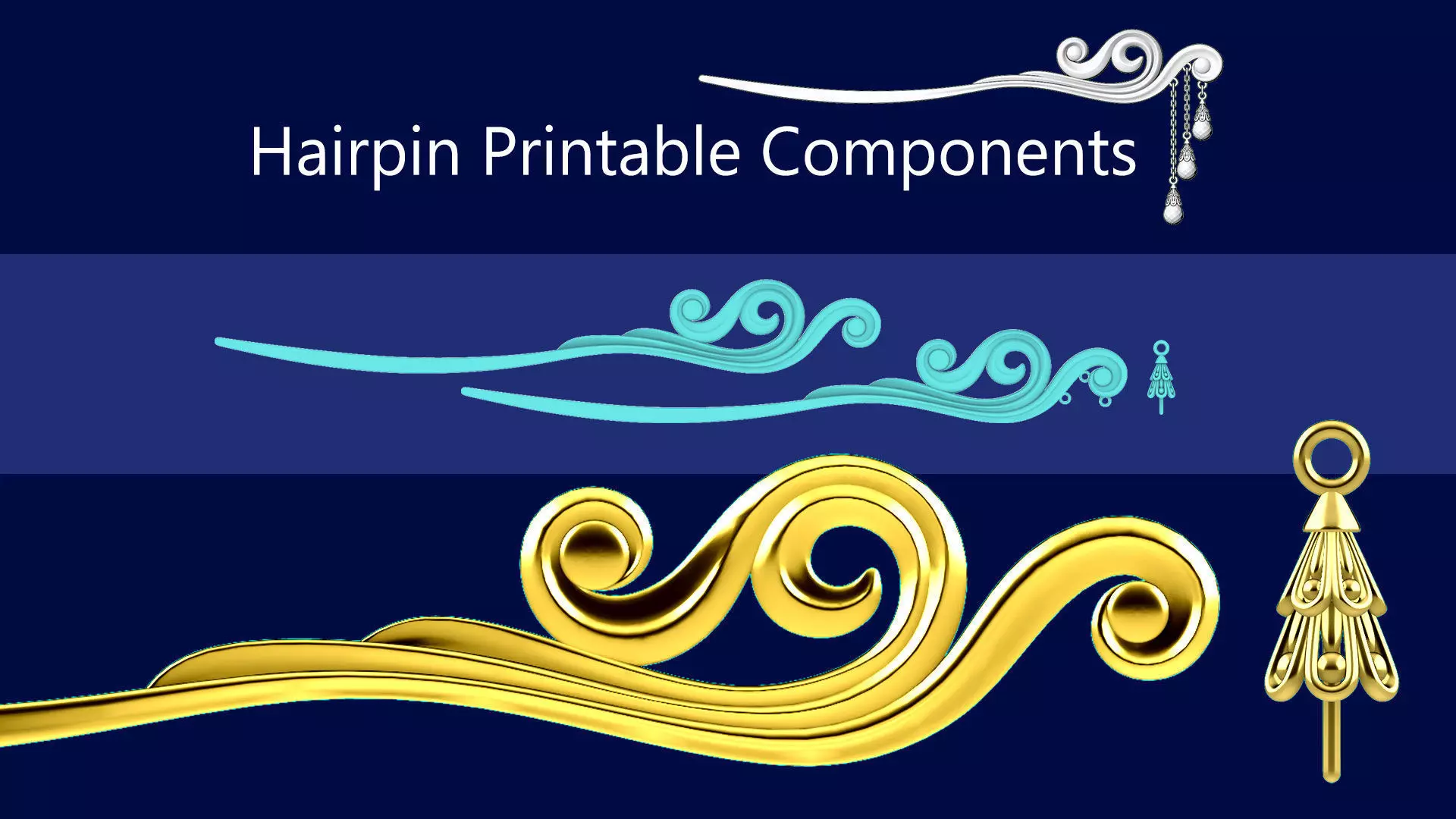 Chinese Scroll Hairstick-Hair Pin-Printable Accessories 3D print model_0