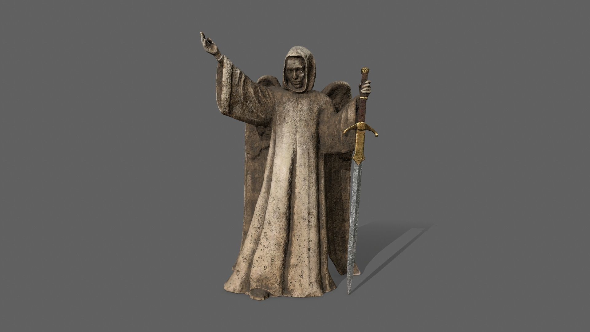 Angel statue of holding sword Low-poly 3D model_9