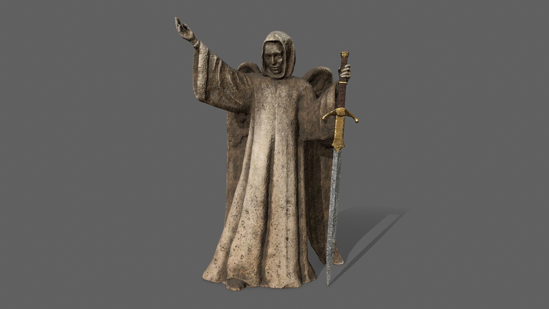 Angel statue of holding sword Low-poly 3D model_1