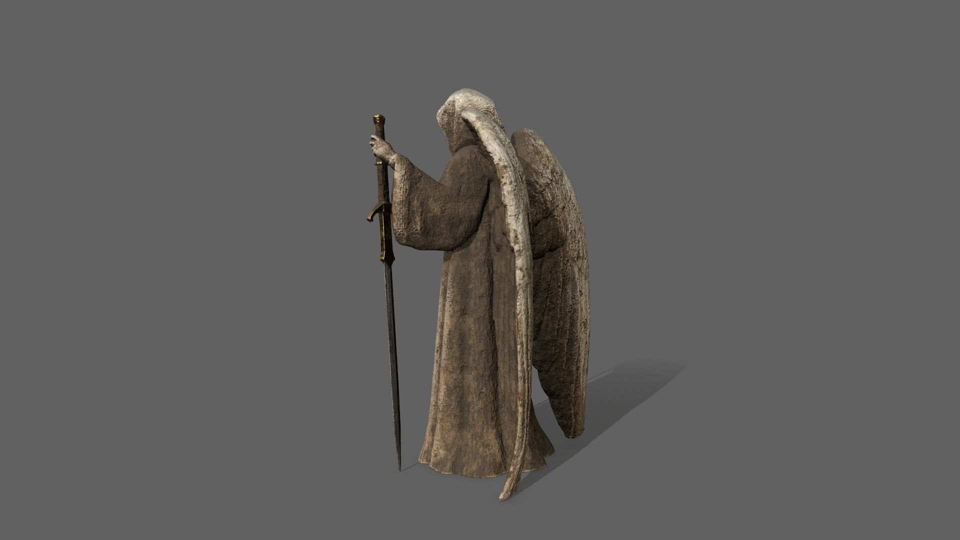 Angel statue of holding sword Low-poly 3D model_4