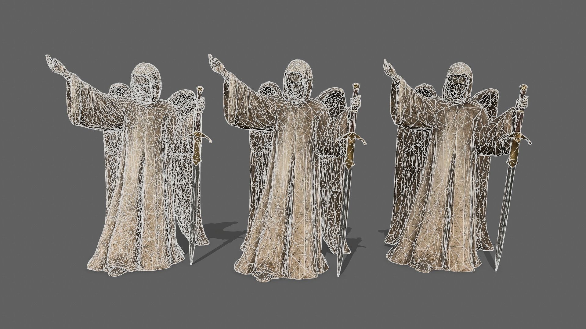 Angel statue of holding sword Low-poly 3D model_13