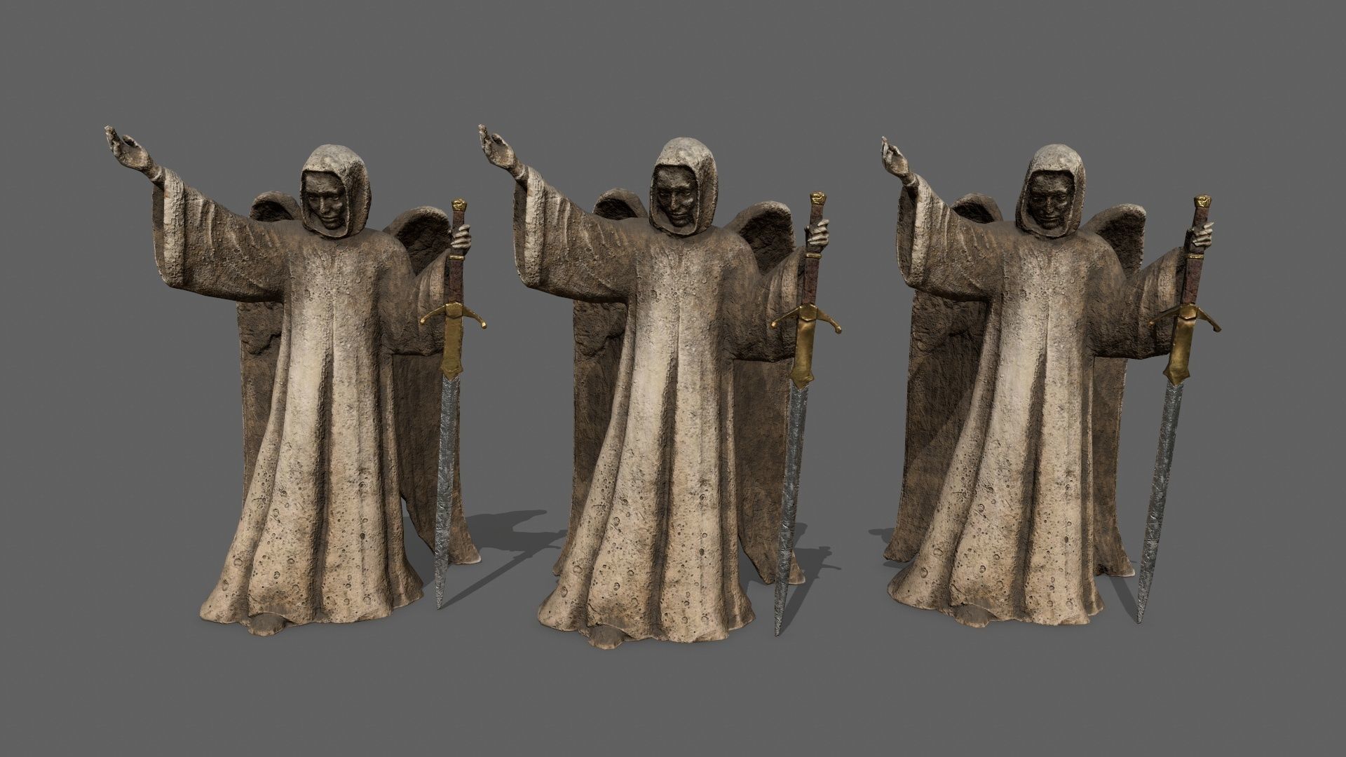 Angel statue of holding sword Low-poly 3D model_12