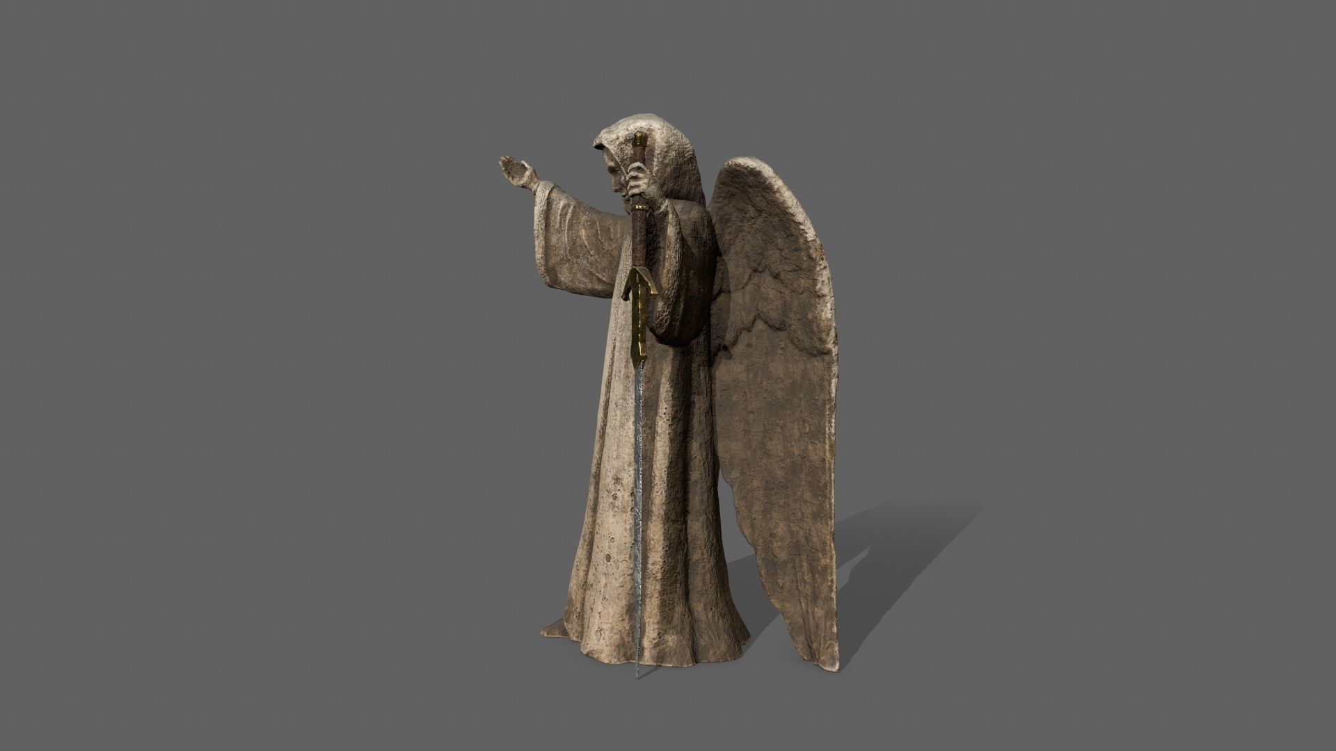 Angel statue of holding sword Low-poly 3D model_3
