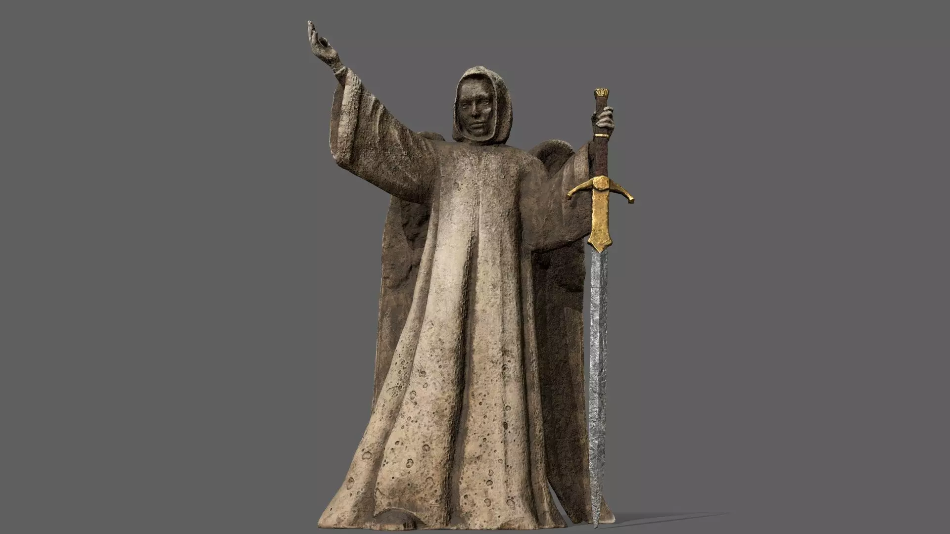 Angel statue of holding sword Low-poly 3D model_0