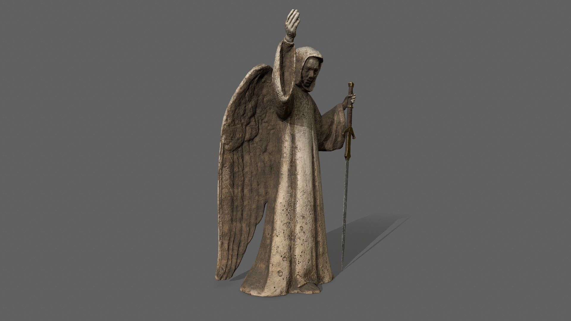 Angel statue of holding sword Low-poly 3D model_8