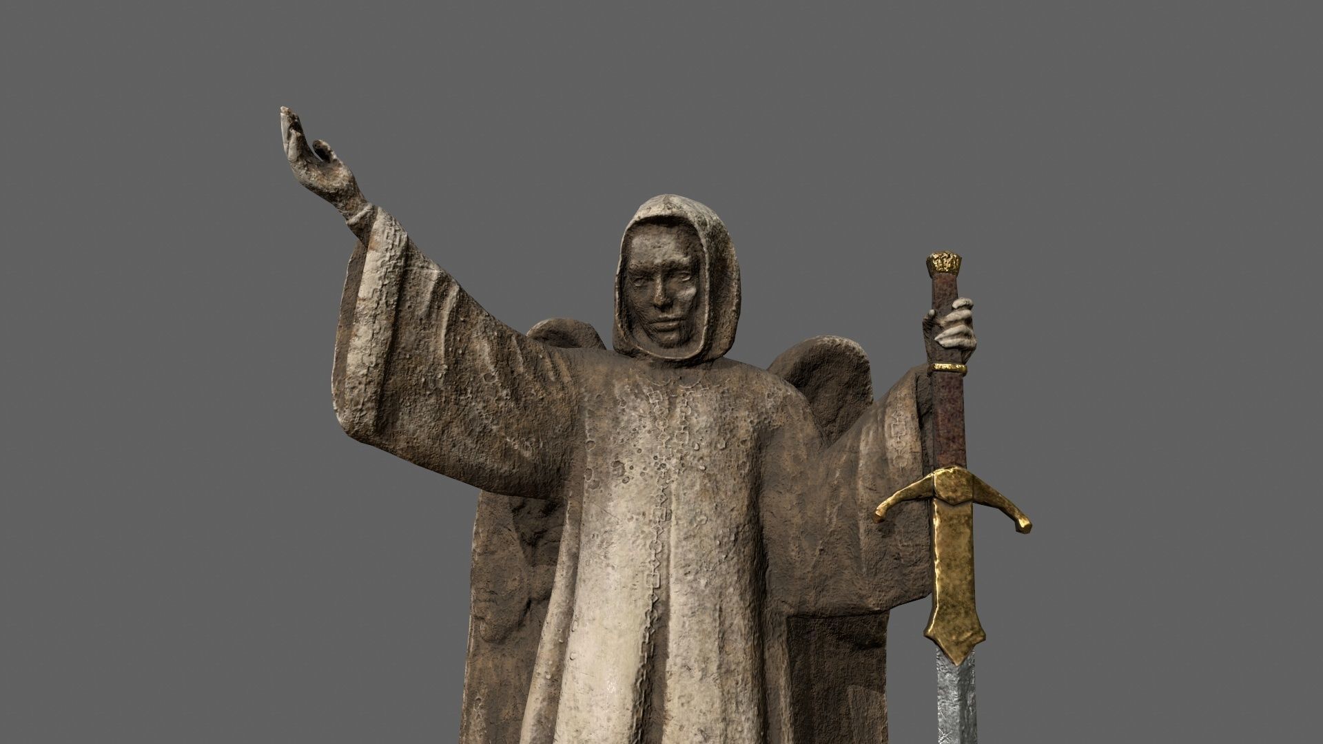 Angel statue of holding sword Low-poly 3D model_11