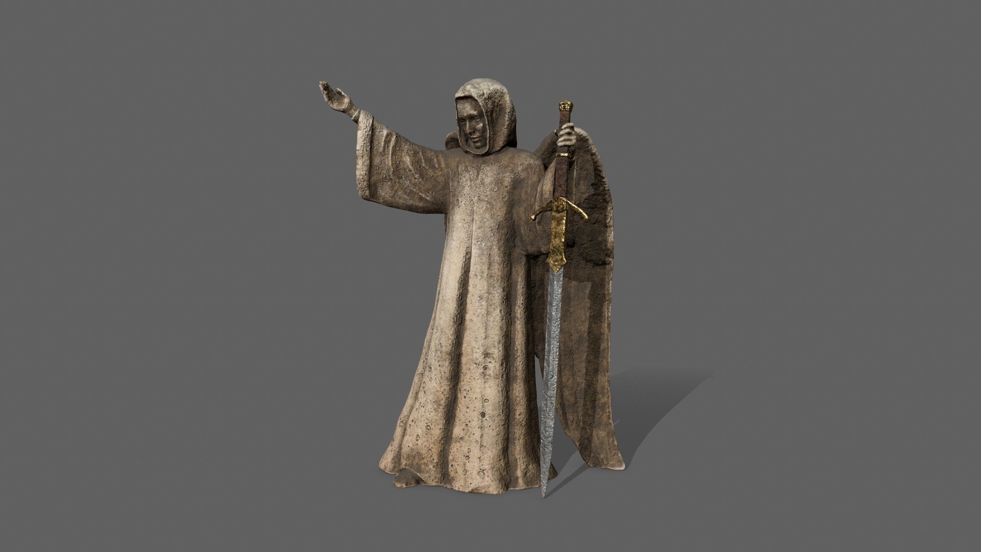 Angel statue of holding sword Low-poly 3D model_2